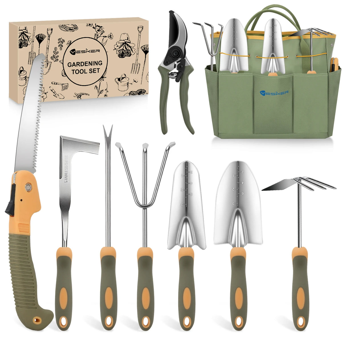 Garden Hand Tool Set with Carry Bag