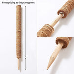 A coir pole separated from its wooden stake, showing how the parts fit together