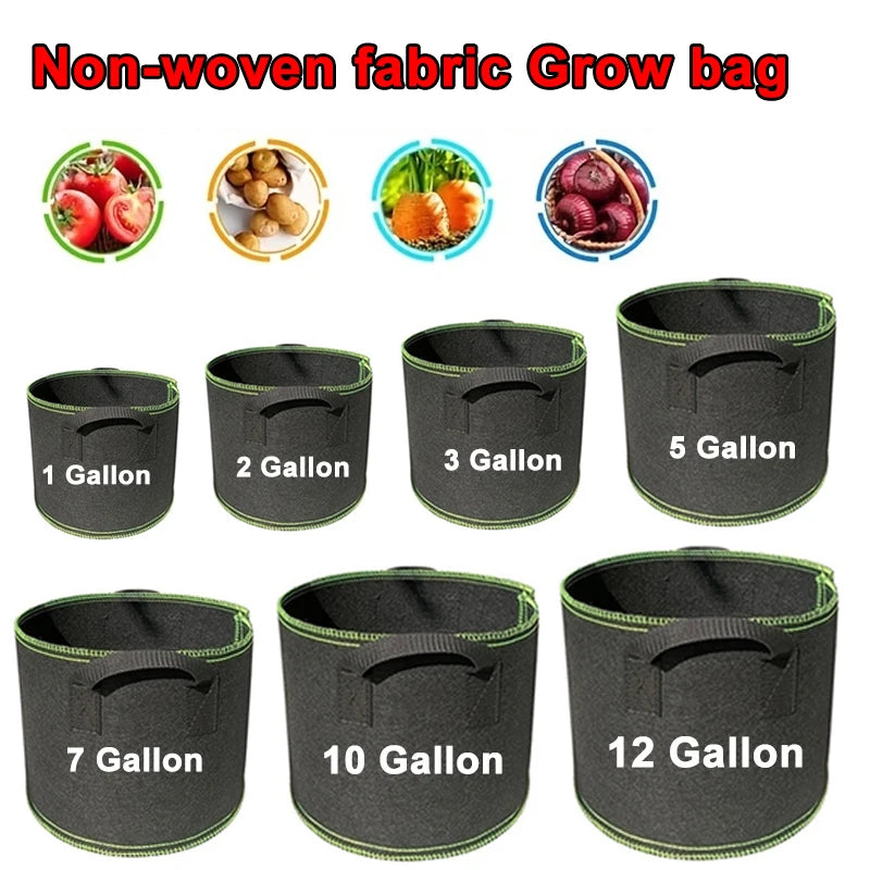 Fabric Grow Bags with Handles, 1–12 Gallon