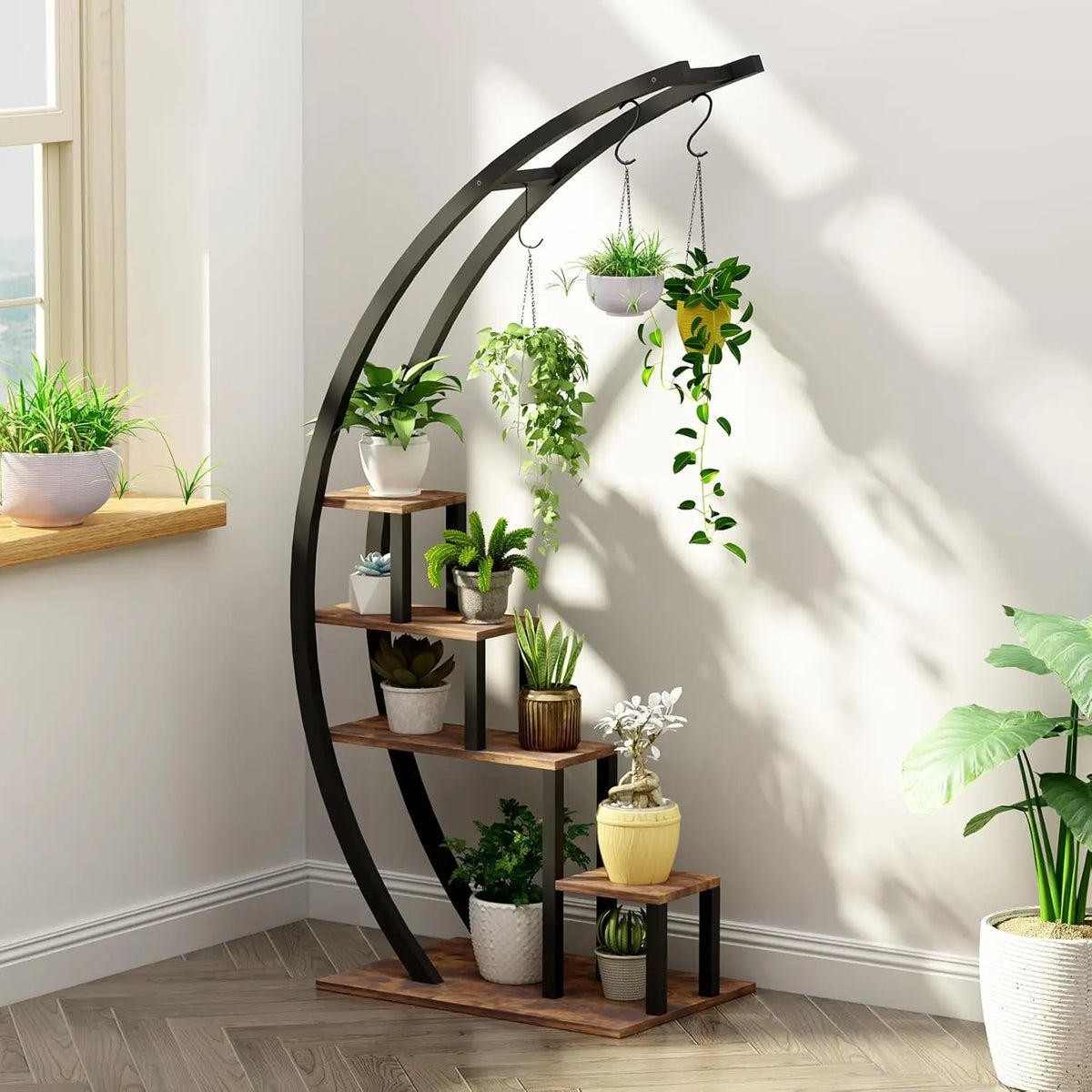 Five-Tier Half-Moon Plant Stand, Set of 2