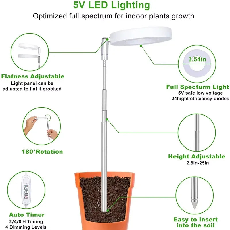 Ring Grow Light with Timer, USB