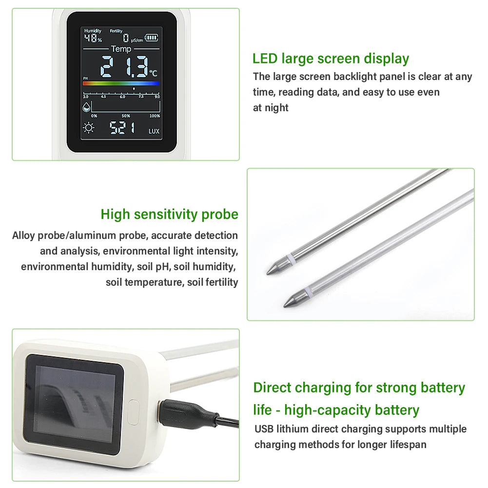6-in-1 Digital Soil Meter, Rechargeable