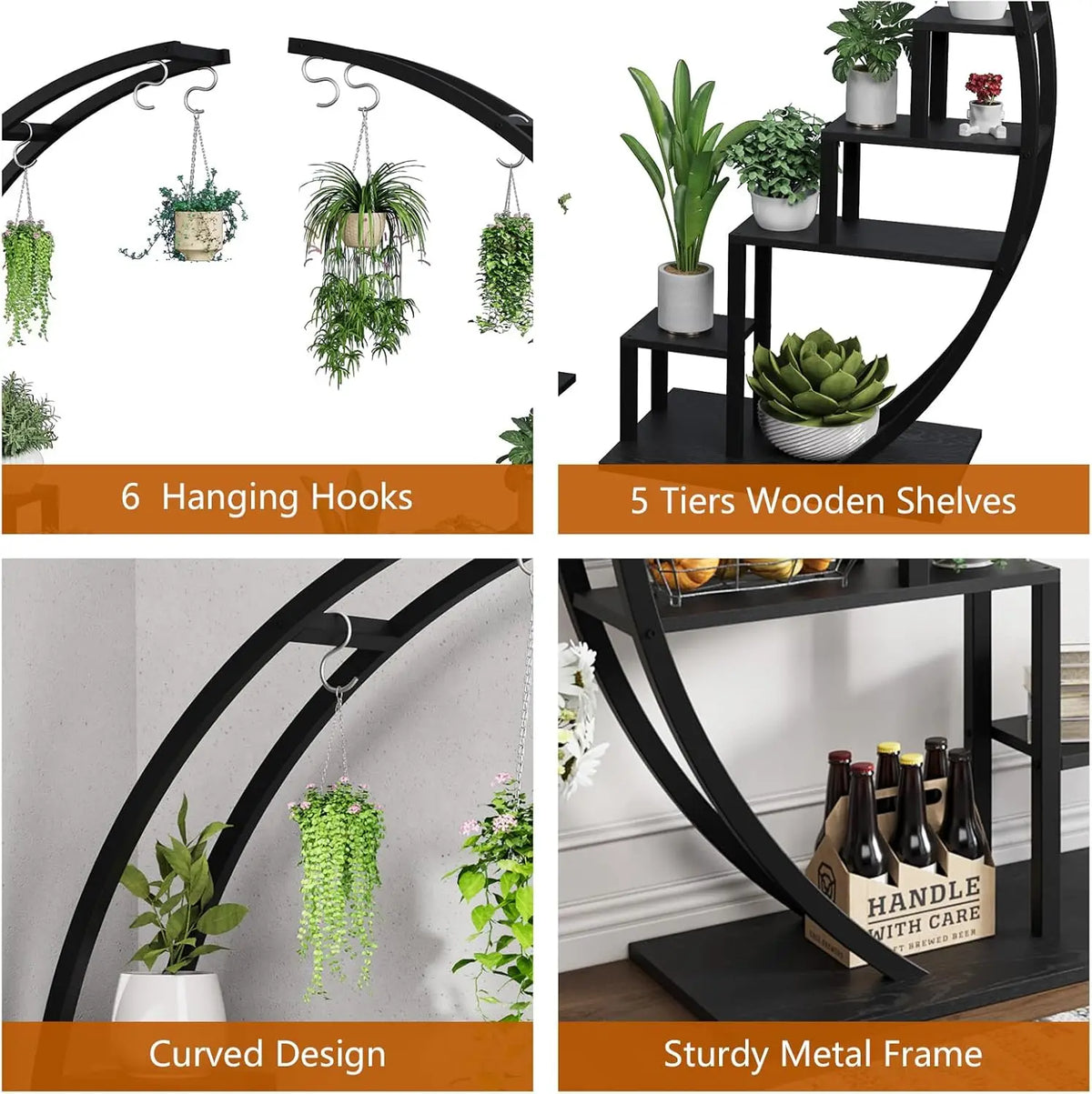 Five-Tier Half-Moon Plant Stand, Set of 2