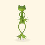 Tuteur de plante en plastique vert en forme de grenouille, à planter dans le pot.
