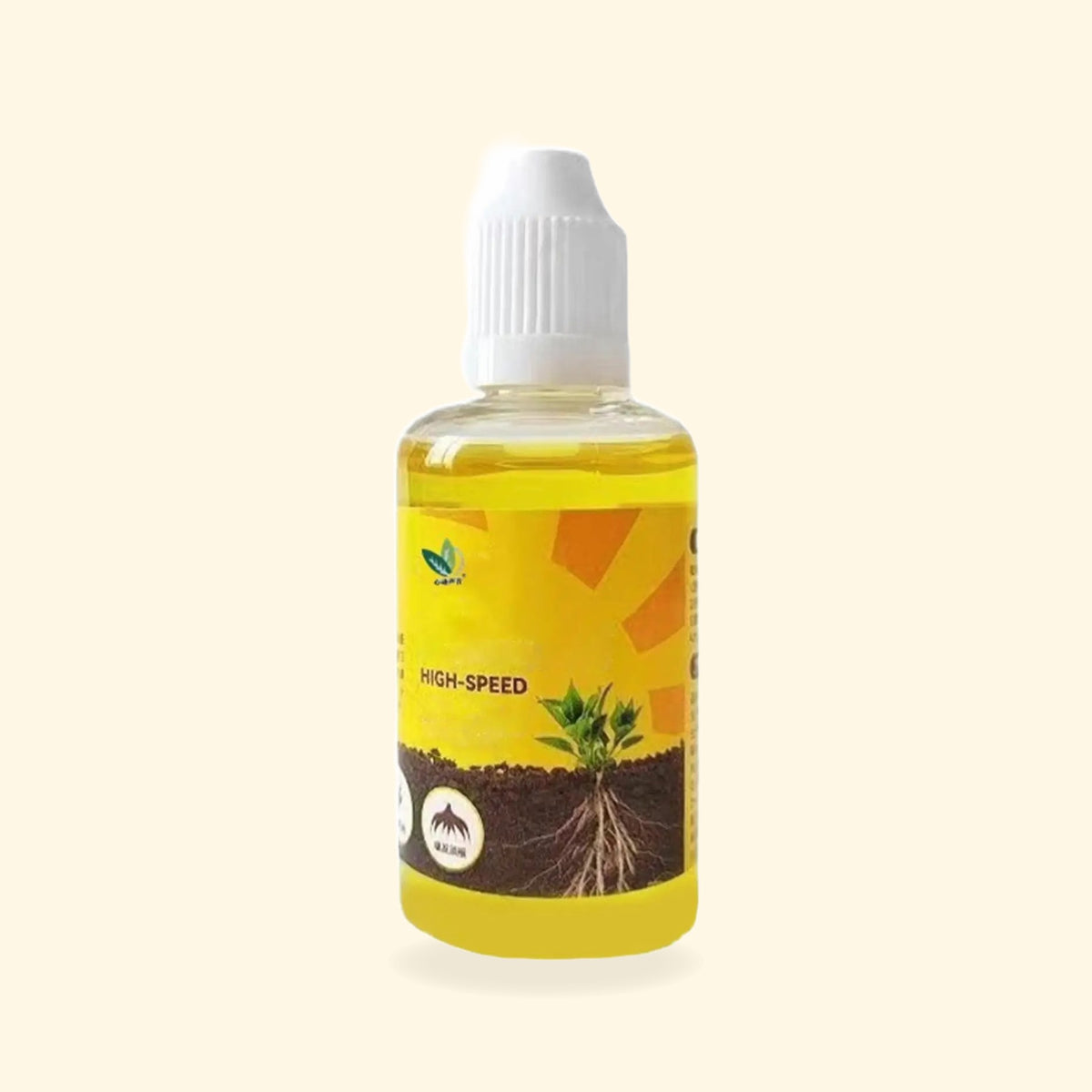 Flacon jaune à embout verseur de stimulateur d'enracinement liquide, 50 ml.