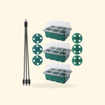 Kit de 3 bacs de semis de 6 alvéoles avec dômes et 3 lampes LED USB.