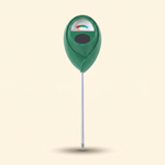 Green analogue soil moisture indicator with a single metal probe for potted plants.
