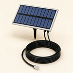 Solar-powered drip irrigation kit with polycrystalline panel and submersible pump.