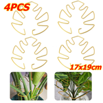 Four gold leaf-shaped plant stem support hoops, 17 x 19 cm